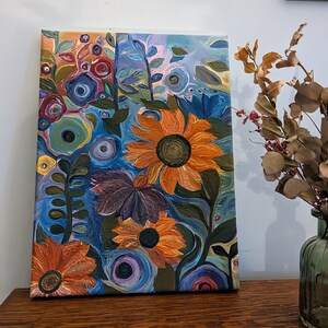 Retro Flowers - acrylic painting on canvas