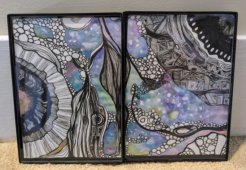 Abstract Set - Framed Pen & Ink Watercolor - Etsy