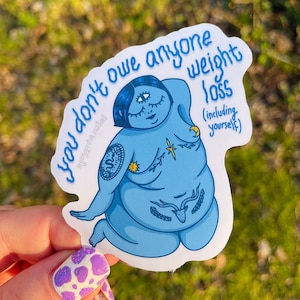 Corpo positivo gordura Babe punk tatuagem azul Mantra adesivo auto amor intuitivo comer liberação anti dieta