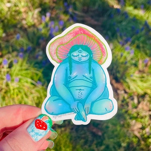 Cogumelo bebê galáxia trans masc gordura plus size adesivo cottagecore fada corpo à prova d' água positivo arco-íris psicodélico azul aqua