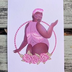 Body positive print 4x6 print 5x7 fat plus size pink rose curvy fat art valentines gift peach pastel hoop portrait