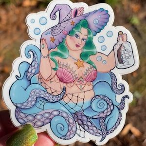 Meer Hexe Aufkleber Fett plus Größe Meerjungfrau wasserdicht Körper positiv witchy Muschel Oktopus Tentakel mollig Halloween
