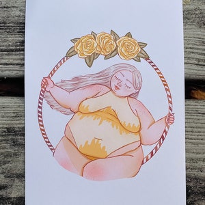 Body positive print 4x6 print 5x7 fat plus size pink rose curvy fat art valentines gift peach pastel hoop portrait
