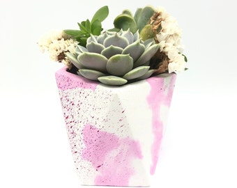 Pink Marble Tall Pentagonal Antiprism Pot | Geometric Concrete Planter | Cement | Indoor Home Decor | Handmade | Succulent | Pencil Holder