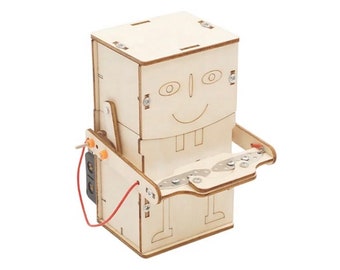 DIY kit wooden coin eating robot • educational STEM science technology engineering mechanics physics toy