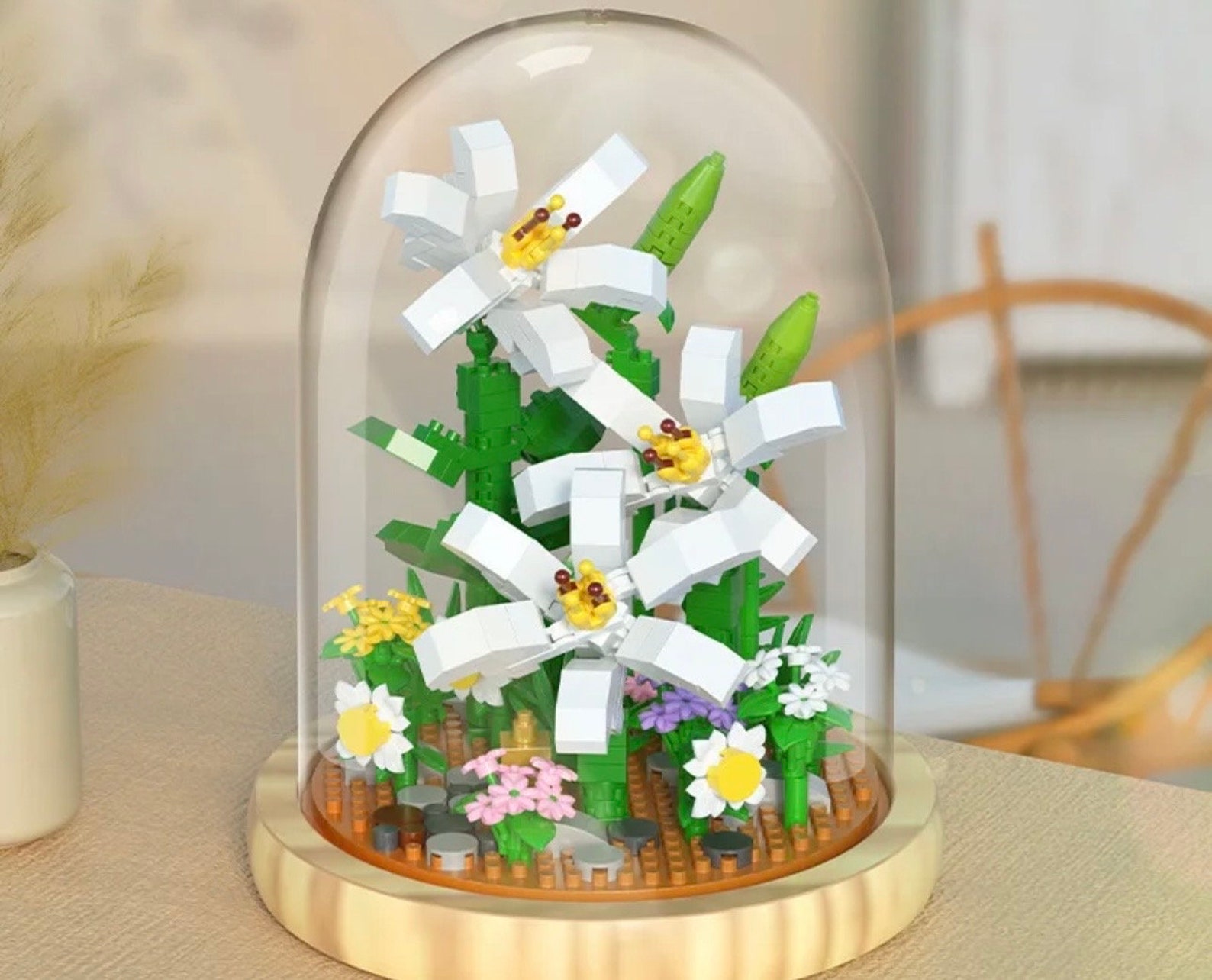 Flower Bouquet Building Block Set: Sculpture Display With Dust Cover - Etsy
