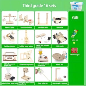 DIY assembly 16 STEM kit sets bundle box for 3rd grade educational toys science technology engineering mechanics experiments kits for kids