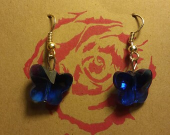 Blue swarovski Crystal butterfly earrings.