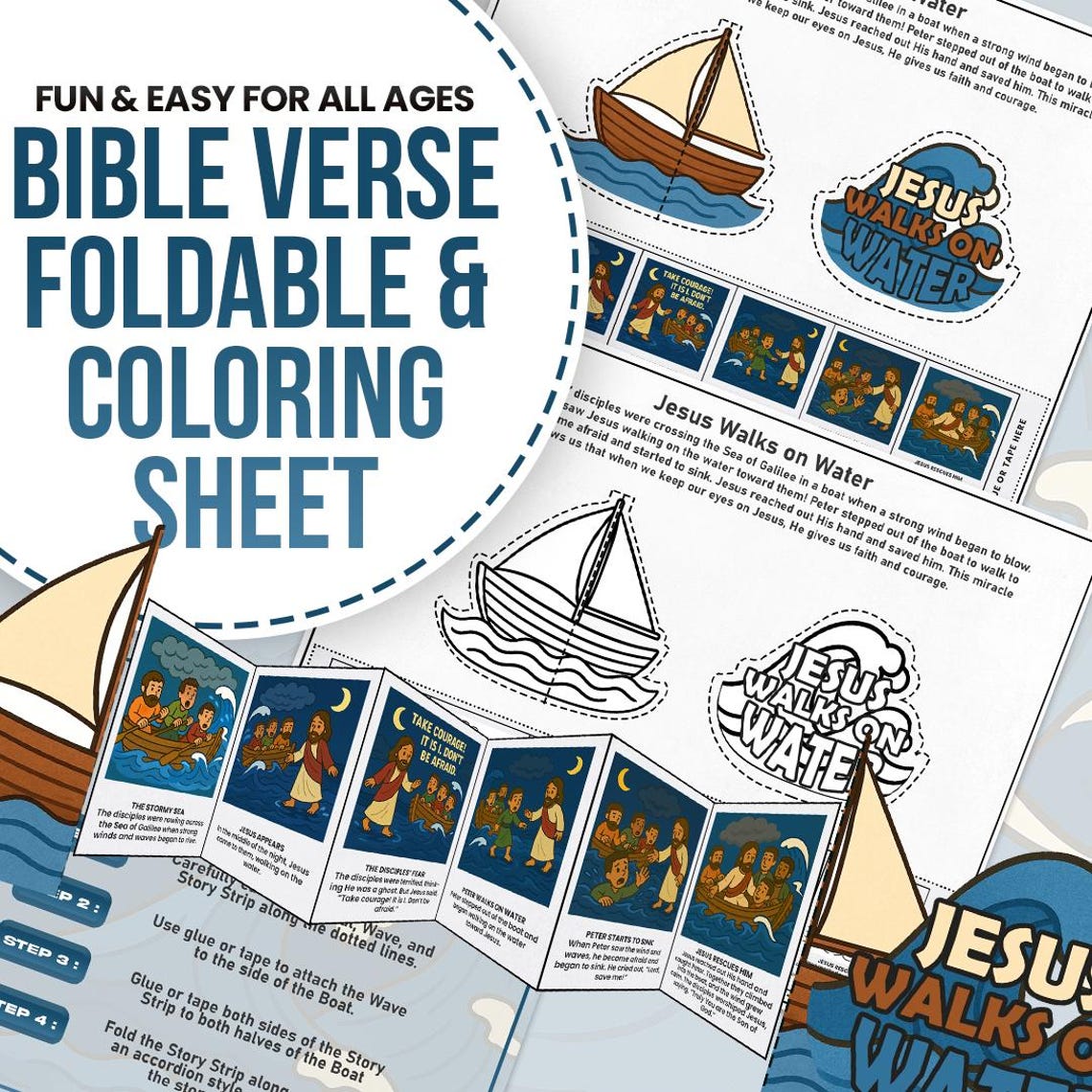 Jesus Walks on Water Story Foldable Craft Instant Download, Bible ...