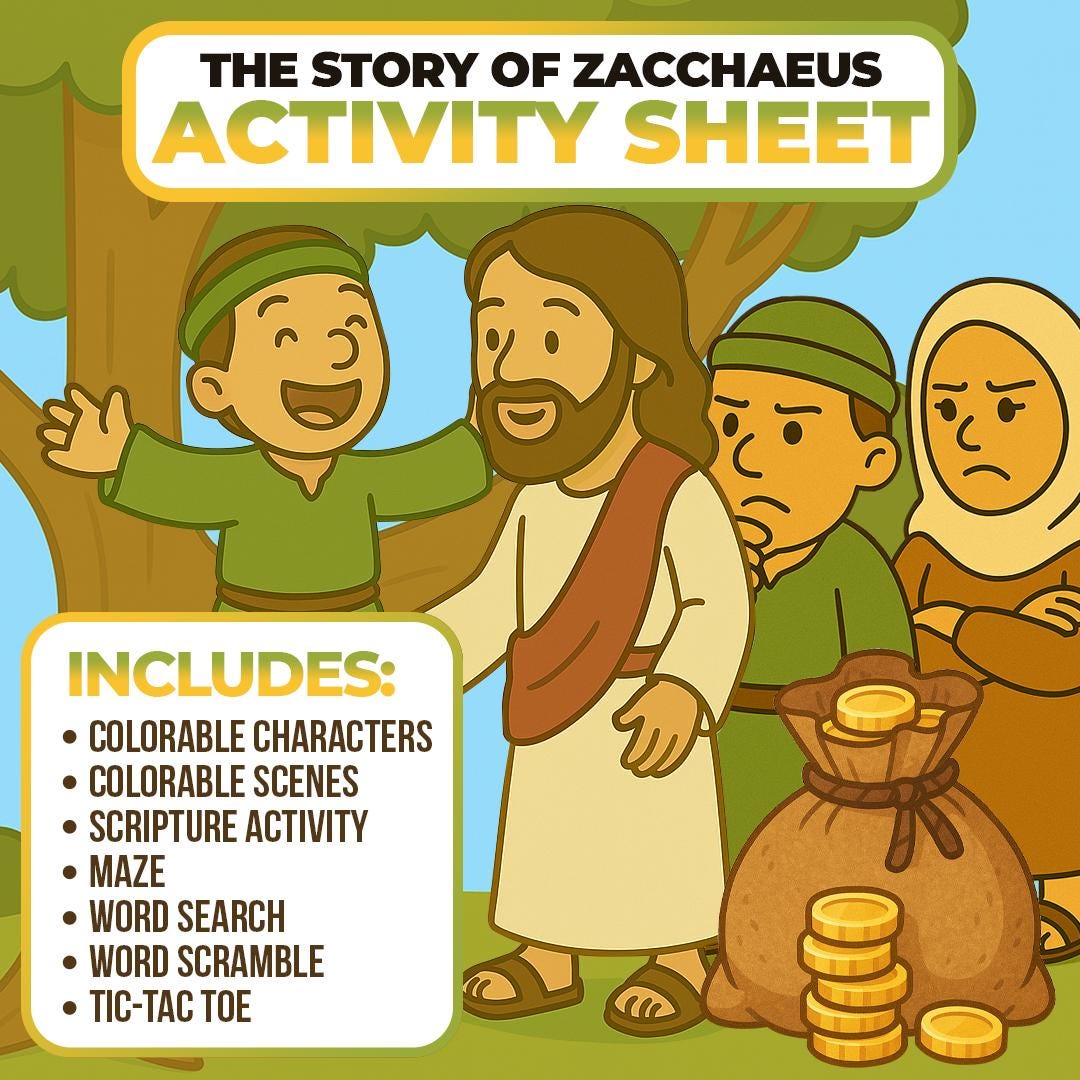 Zacchaeus Bible Activity Sheet – Instant Download, Great Craft for ...