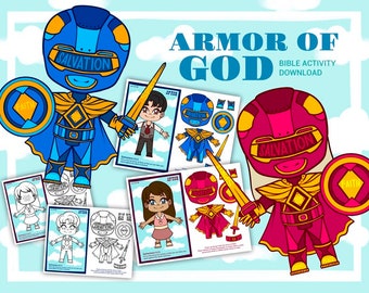 Armor of God Hero Version Instant download printable armor of God cutout activity, great for christian kids, Sunday school and VBS
