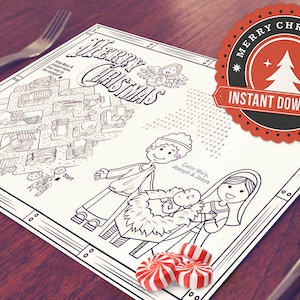 Printable Christmas Placemats for Kids // Children Christmas Coloring & Christmas Activity Placemat //Printable Christmas Manger Activities