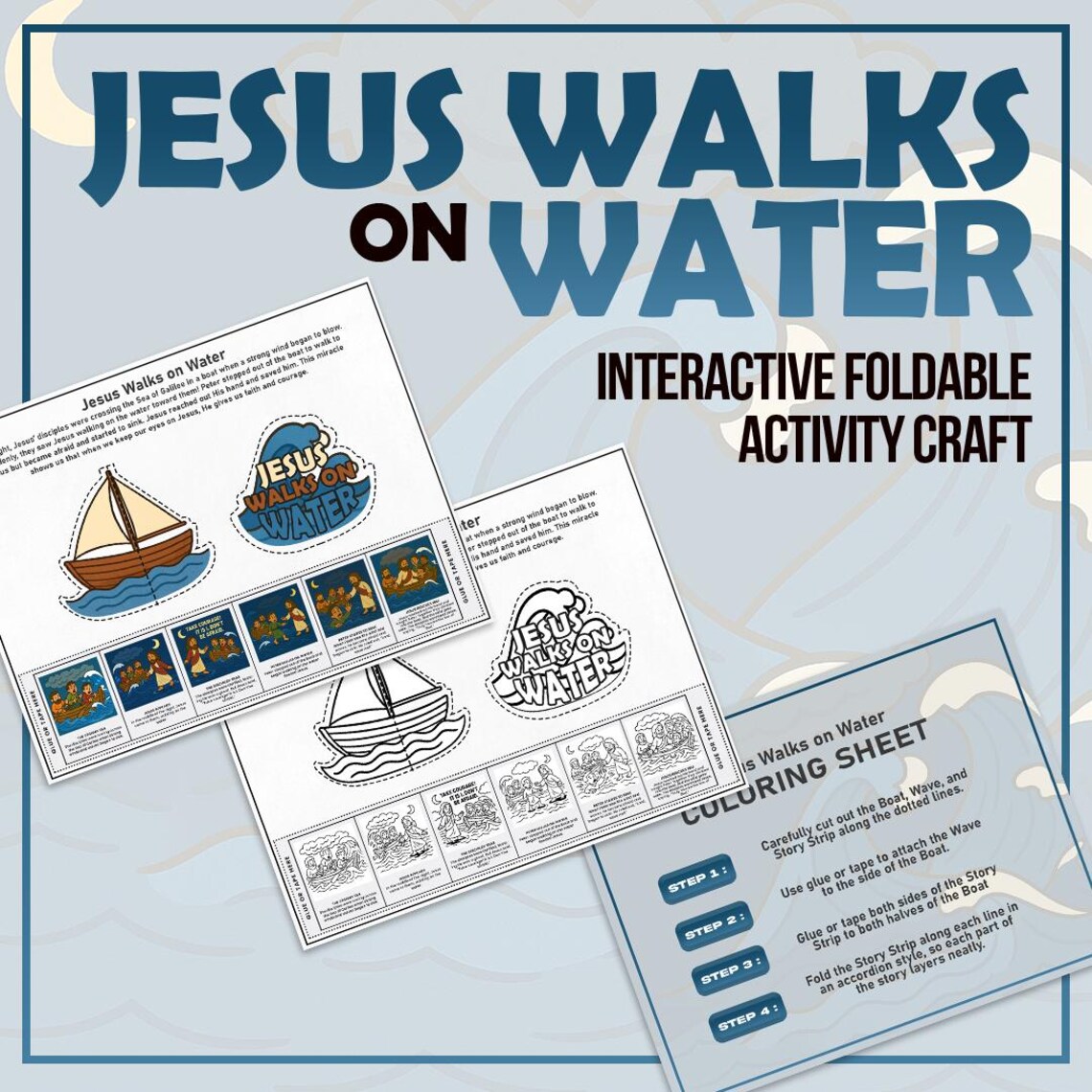 Jesus Walks on Water Story Foldable Craft Instant Download, Bible ...