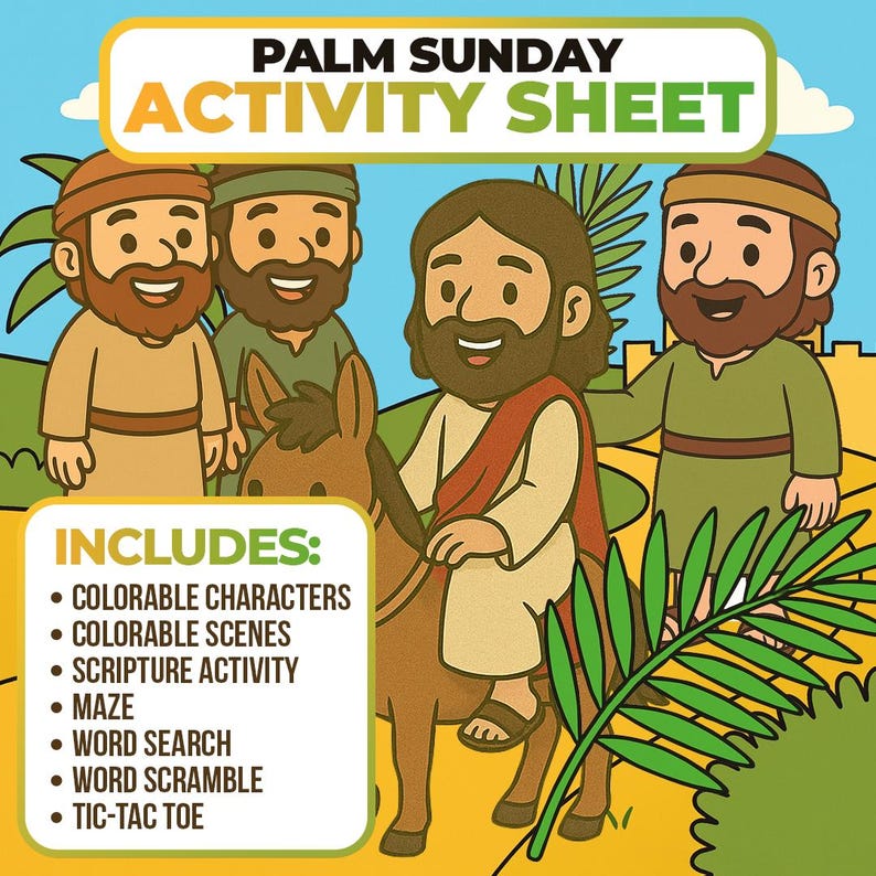 Palm Sunday Bible Activity Sheet – Instant Download, Great Craft for ...