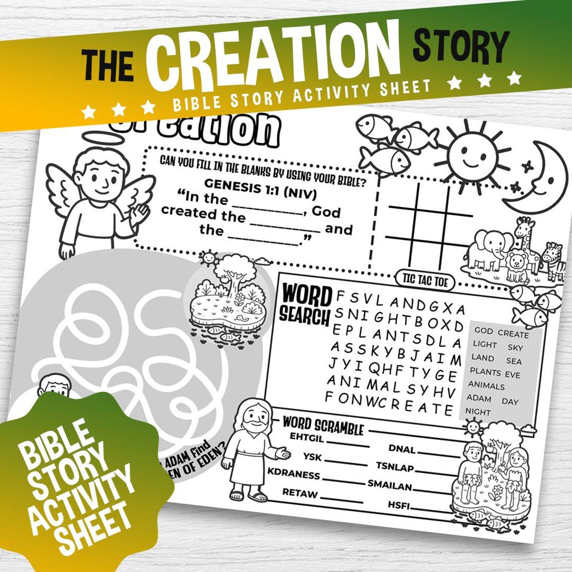 Adam and Eve Activity Sheet – Instant Download, Great Craft for ...