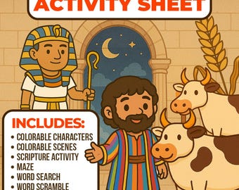 Joseph Interprets Dreams Activity Sheet – Instant download, great craft for christian kids, homeschooling, Sunday school, and bible studies