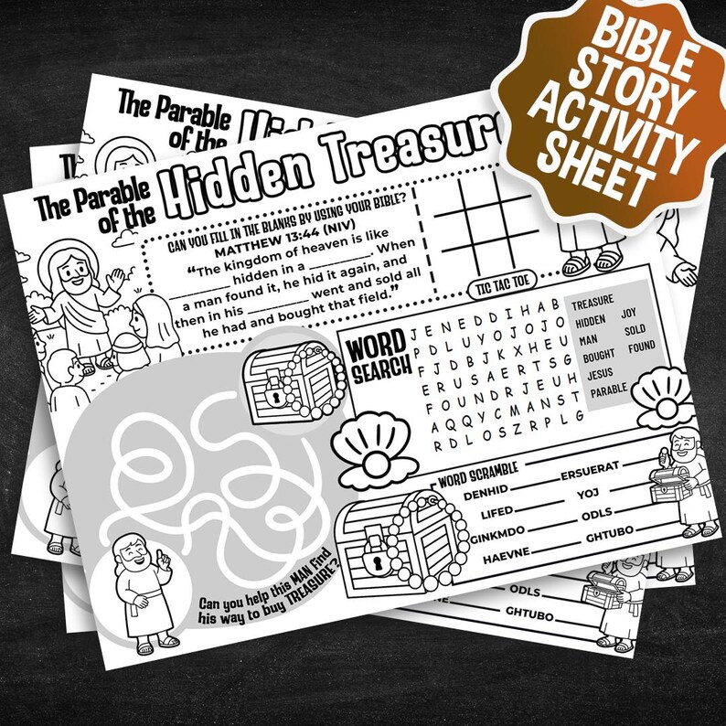 Parable of the Hidden Treasure & Pearl Activity Sheet-Instant download,Great Craft for Christian Kids,Homeschooling,Sunday School,BibleStudy image 2