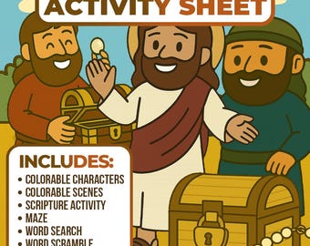 Parable of the Hidden Treasure & Pearl Activity Sheet-Instant download,Great Craft for Christian Kids,Homeschooling,Sunday School,BibleStudy