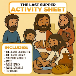 The Last Supper Activity Sheet – Instant download, great craft for christian kids, Sunday school placemat, bible studies, preschool, and VBS