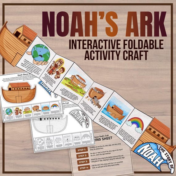 Instant Download Printable Noah's ark foldable craft activity, great for christian kids, homeschooling, Sunday School, and Bible Studies