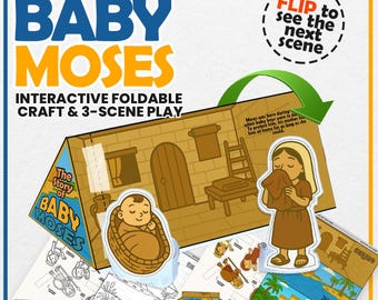 Manualidad bíblica del bebé Moisés / Marionetas de dedo, muñecos de papel, kit de actividades interactivas, perfecto para la escuela dominical, la Escuela Bíblica de Verano y el estudio bíblico