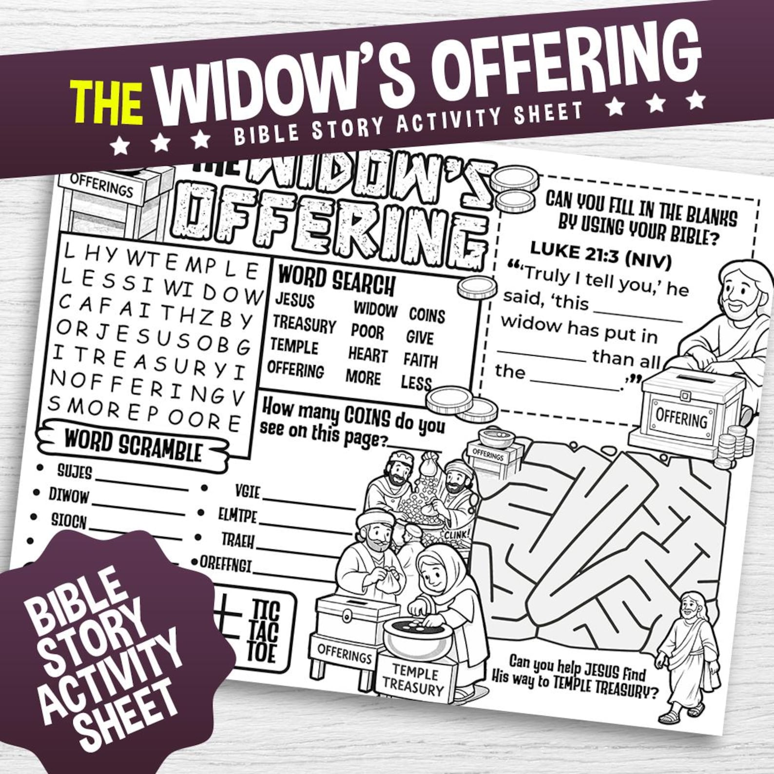 Offering Activity The Widow’s Offering Activity Sheet – Instant Download, Great Craft for ...