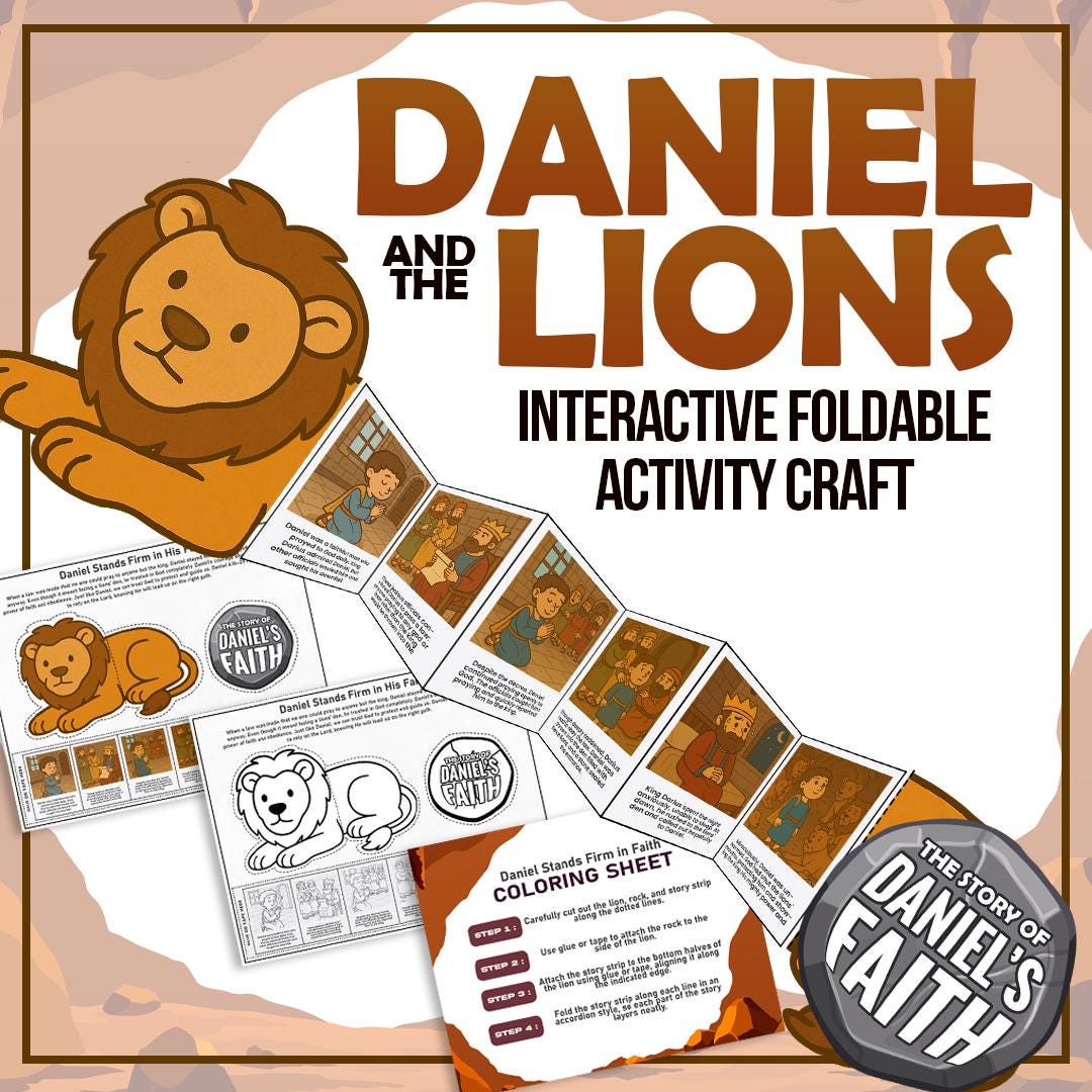 Instant Download Daniel and the Lions Den foldable craft activity, great for christian kids, homeschooling, and Sunday School