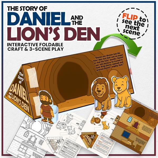 Manualidad de Daniel y el foso de los leones / Marionetas de dedo, muñecos de papel, kit de actividades interactivas, perfecto para la escuela dominical, la Escuela Bíblica de Verano y manualidades bíblicas