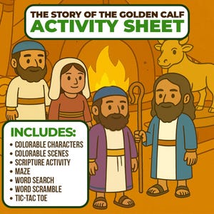 Golden Calf Activity Sheet – Instant download, great craft for christian kids, homeschooling, Sunday school placemat, and bible studies