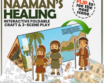 Manualidad de la historia bíblica "Naamán es sanado" / Marionetas de dedo, muñecos de papel, kit de actividades interactivas, perfecto para la escuela dominical, la Escuela Bíblica de Verano y el estudio bíblico.