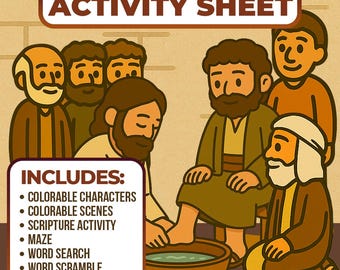 Jesus Washes the Disciples Feet Activity Sheet – Instant download, great craft for christian kids, Sunday school placemat, and bible studies
