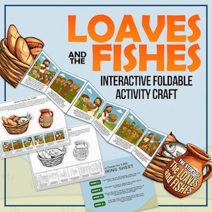 Instant Download Jesus feeds the 5000/Loaves and fishes foldable craft activity, great for christian kids, homeschooling, and Sunday School
