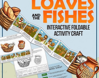 Instant Download Jesus feeds the 5000/Loaves and fishes foldable craft activity, great for christian kids, homeschooling, and Sunday School