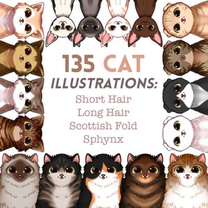 Cute kitten illustrations, lots of cat pictures, instant download cat clipart, great for cards, find your cat, kitten illustrations