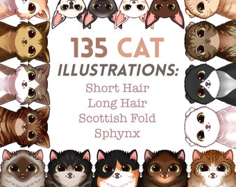 Cute kitten illustrations, lots of cat pictures, instant download cat clipart, great for cards, find your cat, kitten illustrations