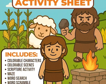 Cain and Abel Activity Sheet – Instant download, great craft for christian kids, homeschooling, Sunday school placemat, and bible studies