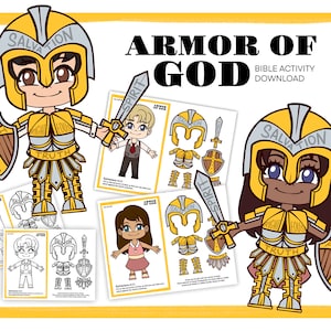 Sofortiger Download druckbare Rüstung Gottes, ideal für christliche Kinder, Homeschooling, Sonntagsschule und Bibelstudien