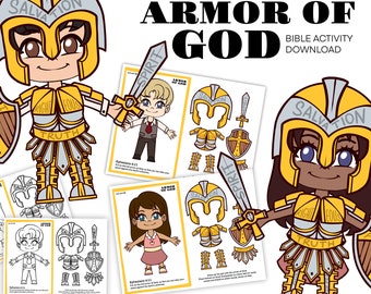 Instant download printable armor of God cutout activity, great for christian kids, homeschooling, Sunday school, and bible studies