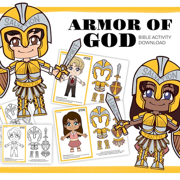 Instant download printable armor of God cutout activity, great for christian kids, homeschooling, Sunday school, and bible studies