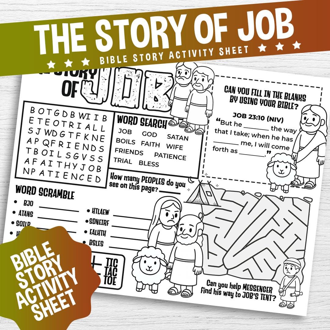 Job Faith Tested Activity Job Activity Sheet – Instant Download, Great Craft for Christian Kids ...