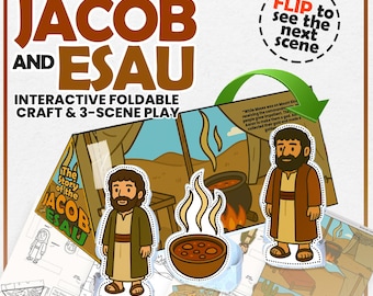 Manualidad bíblica de Jacob y Esaú / Marionetas de dedo, muñecos de papel, kit de actividades interactivas, perfecto para la escuela dominical, la Escuela Bíblica de Verano y estudios bíblicos