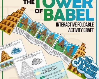 Instant Download Tower Of Babel foldable craft activity, great for christian kids, homeschooling, Bible Studies, and Sunday School