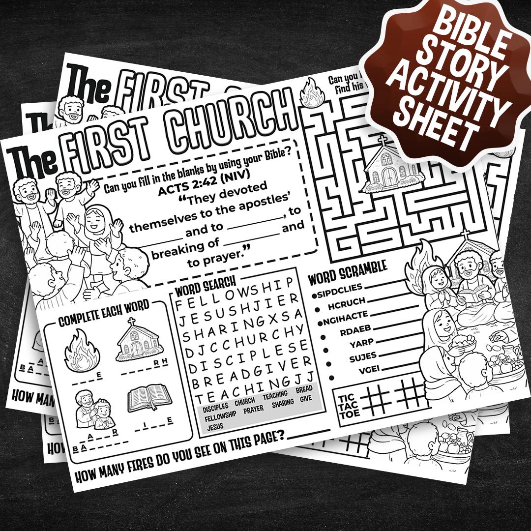 Early Church Craft Printable, Bible Activity Page for Kids, Sunday