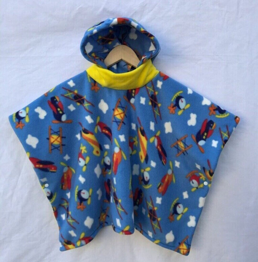 Car Seat Poncho Fleece cape coat Boys Blanket Airplanes on Blue