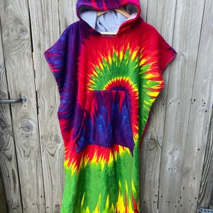 Tie Dye Velour Beach Towel Poncho: Adult/Teen Swim Cover-Up