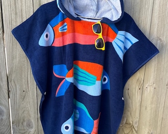 Kids Hooded Beach Towel Poncho: Big Fish Swim Cover-Up