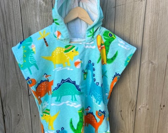 Kids Dino Hooded Terry Cloth Towel Poncho - Beach, Pool, Swim