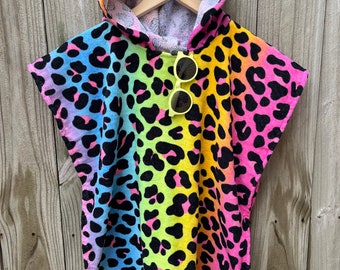 Leopard Print Kid's Towel Poncho Side Snaps Standard