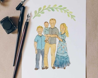 Personnalisé personnalisé peint à la main Simple aquarelle Portrait de famille Art peinture Illustration cadeau