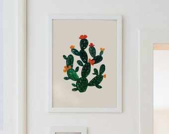 Southwestern Prickly Pear Cactus Desert Rose Wall Decor Art Print Painting